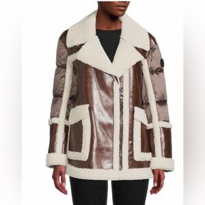 Noize Raelynn Faux Shearling Trim & Vegan Leather Teddy Jacket